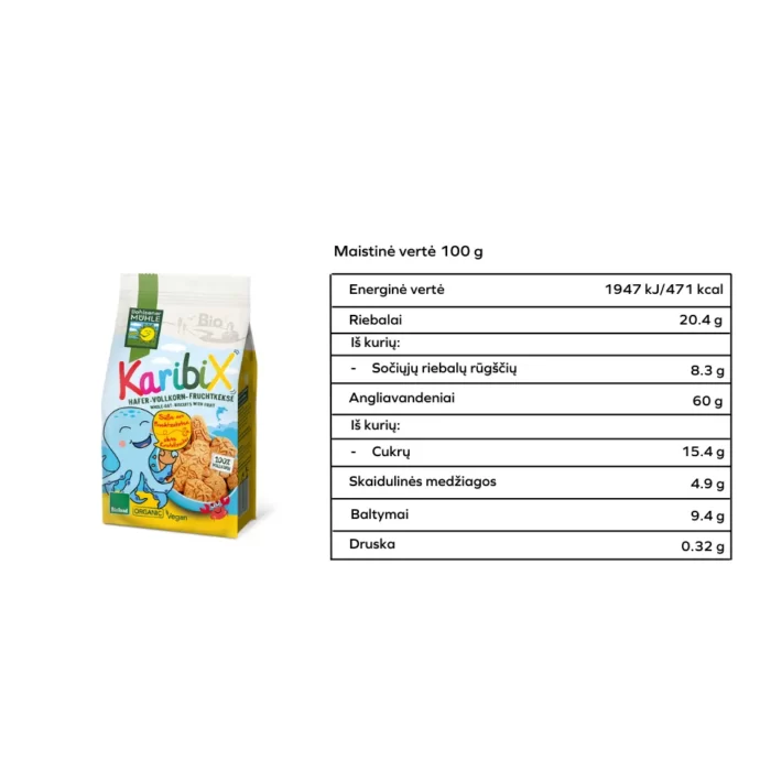 Ekologiški avižiniai sausainiai vaikams KARIBIX | BOHLSENER MUEHLE (125 g)