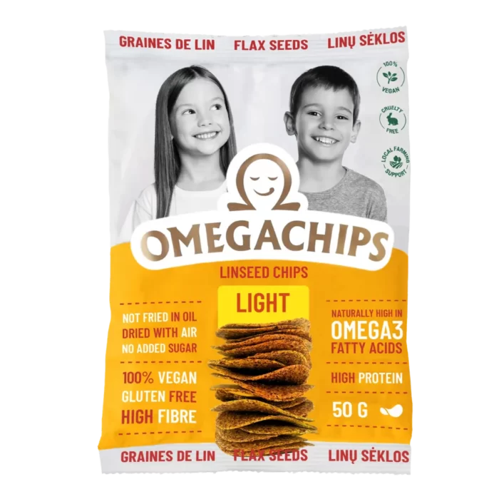 Linų sėmenų traškučiai LIGHT | Omegachips (50 g)
