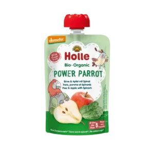 Ekologiška kriaušių, obuolių ir špinatų tyrelė, be pridėtinio cukraus | HOLLE (100 g)