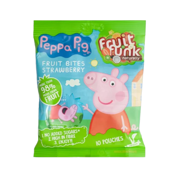 „PEPPA PIG“ braškių skonio kąsneliai, be pridėtinio cukraus | FruitFunk (100 g)