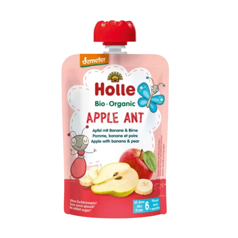Ekologiška obuolių, bananų ir braškių tyrelė | HOLLE (100 g)