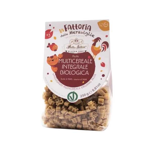 Ekologiški pilno grūdo ryžių, grikių ir burnočio miltų makaronai vaikams, be glitimo| Pasta Natura (250 g)
