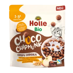 Ekologiški CHOCO CHIPMUNK traškūs obuolių-kakavos skonio sausi pusryčiai| Holle (125 g)