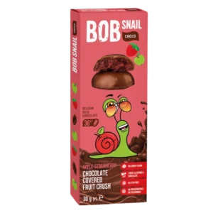 Obuolių-braškių užkandis aplietas belgišku šokoladu, be glitimo | Bob Snail (30 g)