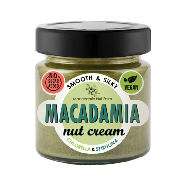 Makadamijos riešutų kremas su CHLORELLA ir SPIRULINA (glotnus) | Macadamia Nut Farm (180 g)