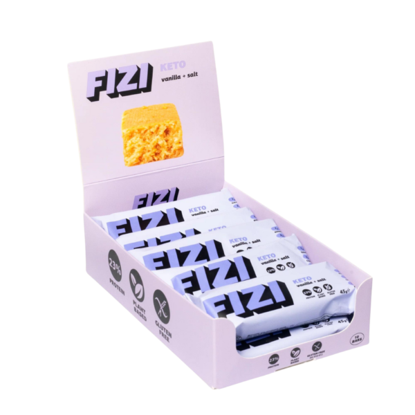 Dėžutė KETO baltymininių batonėlių su žemės riešutais ir druska | Fizi (10x45 g)