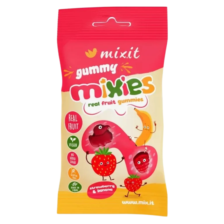 Fruit juices and purees 96.5% (condensed apple juice 59%, concentrated apple puree 25.5%, strawberry puree 6.5%, banana puree 5.5%), gelling agent: pectin; concentrated lemon juice, concentrated black carrot juice, natural flavor, citrus fiber