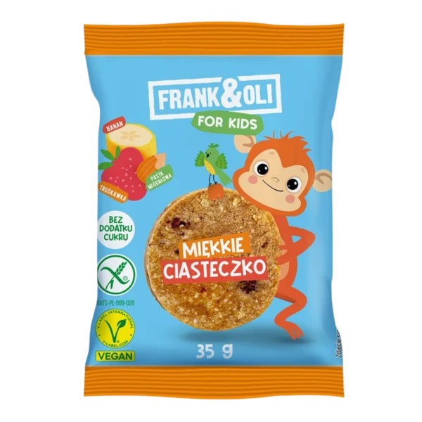 Minkštas sausainis vaikams su bananais ir braškėmis, be glitimo | Frank&Oli (35 g)