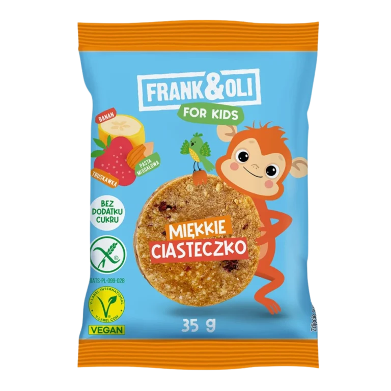 Minkštas sausainis vaikams su bananais ir braškėmis, be glitimo | Frank&Oli (35 g)