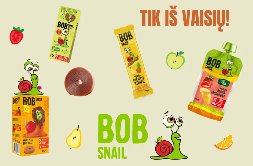 Bob snail vaisių užkandžiai vaikams