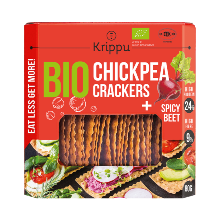 Ekologiški avinžirnių krekeriai su burokėliais ir čili | Krippu (80 g)