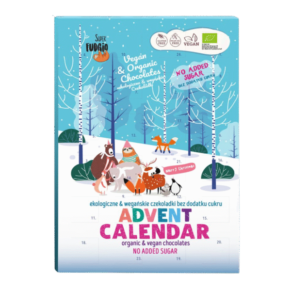 Ekologiškas Advento kalendorius su kokosiniu šokoladu, be glitimo, be pridėtinio cukraus | Super Fudgio (100 g)