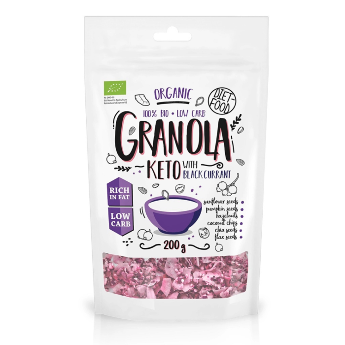 Ekologiška KETO granola su juodaisiais serbentais | DIET-FOOD (200 g)