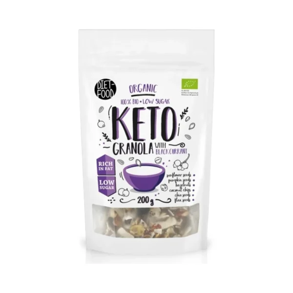 Ekologiška KETO granola su juodaisiais serbentais, su saldikliu | DIET-FOOD (200 g)