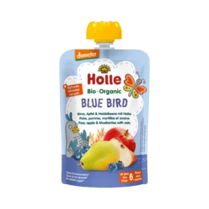 Ekologiška kriaušių, obuolių, mėlynių ir avižų tyrelė BLUE BIRD | Holle (100 g)