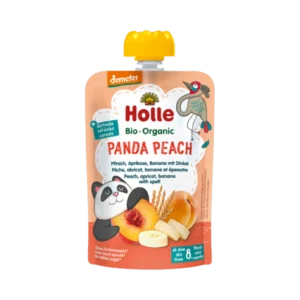 Ekologiška persikų, abrikosų, bananų ir speltos tyrelė PANDA PEACH | Holle (100 g)