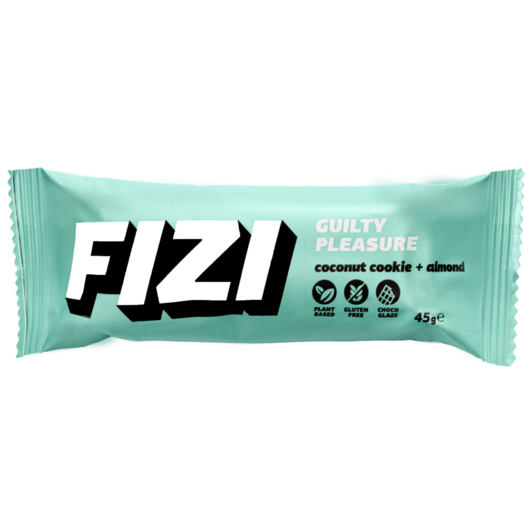 Batonėlis su šokolado glazūra "COCONUT COOKIE + ALMOND", be pridėtinio cukraus | Fizi (45 g)