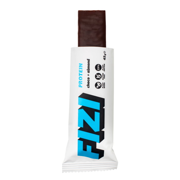 Baltymininis batonėlis su šokolado glazūra "CHOCO + ALMOND", be pridėtinio cukraus | Fizi (45 g)