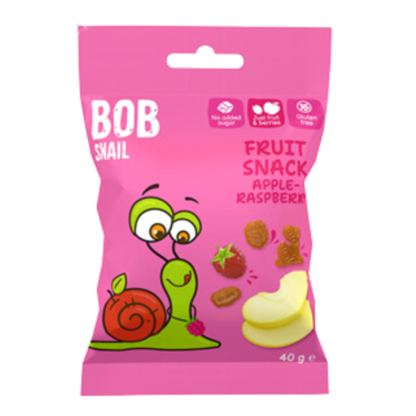 Vaisių užkandis obuolys - avietė, be glitimo | Bob Snail (40 g)