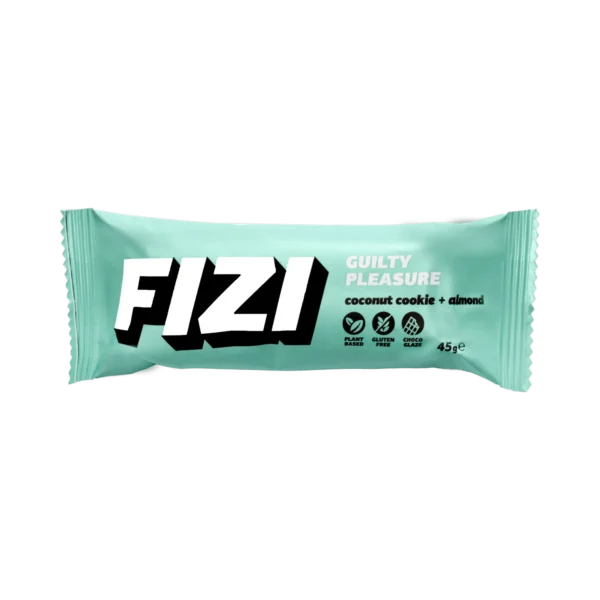 Batonėlis su šokolado glazūra „COCONUT COOKIE + ALMOND” su saldikliais, be pridėtinio cukraus | Fizi (45 g)