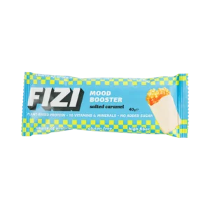 Batonėlis su šokolado glazūra „SALTED CARAMEL” su saldikliais, be pridėtinio cukraus | Fizi (40 g)