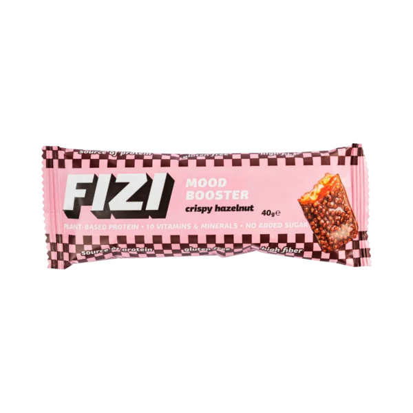 Batonėlis su šokolado glazūra „CRISPY HAZELNUT” su saldikliais, be pridėtinio cukraus | Fizi (40 g)