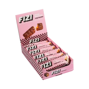 Dėžutė batonėlių su šokolado glazūra „CRISPY HAZELNUT” su saldikliais, be pridėtinio cukraus | Fizi (12 x 40 g)