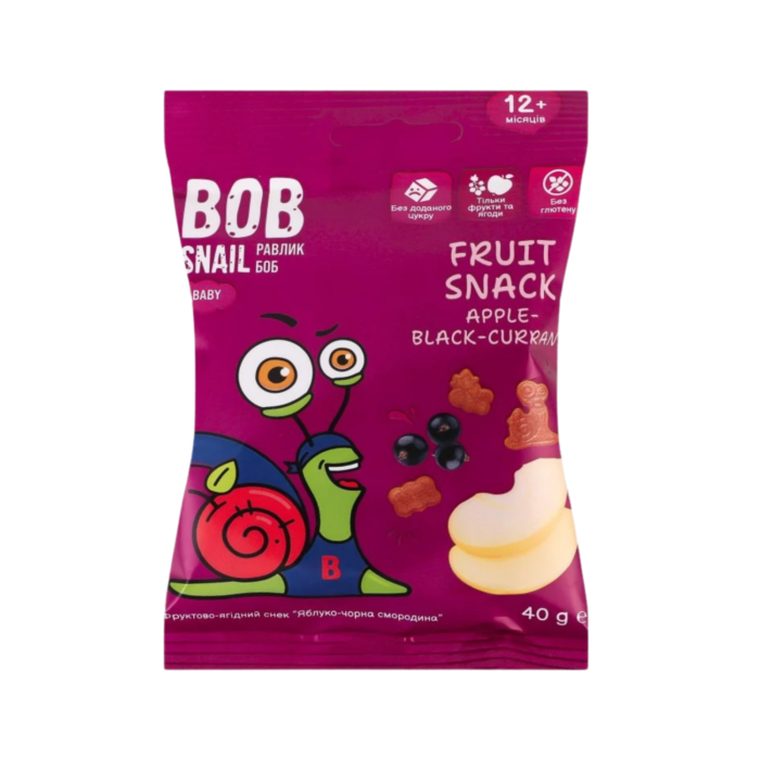 MAXI vaisių užkandis obuolys - juodieji serbentai, be glitimo | Bob Snail (40g)