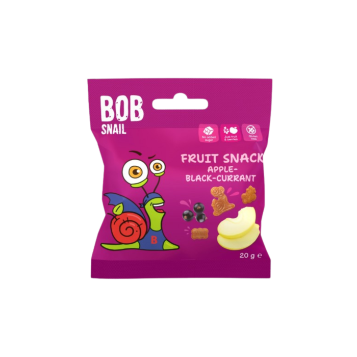 MINI vaisių užkandis obuolys - juodieji serbentai, be glitimo | Bob Snail (20g)