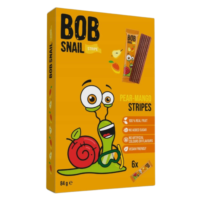 Kriaušių ir mangų juostelių rinkinys, be pridėtinio cukraus | Bob Snail (6 x 14 g)