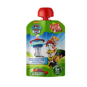 Ekologiška švelni obuolių, braškių, vyšnių ir slyvų tyrelė, be pridėtinio cukraus | FruitFunk (100 g)