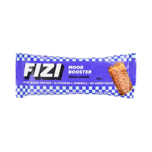 Batonėlis su šokolado glazūra „CHOCO CRUNCH” su saldikliais, be pridėtinio cukraus | Fizi (40 g)