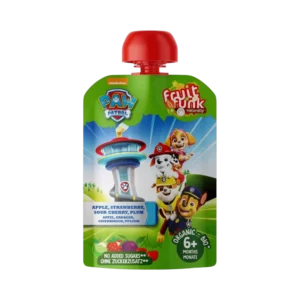 Ekologiška švelni obuolių, braškių, vyšnių ir slyvų tyrelė, be pridėtinio cukraus | FruitFunk (90 g)
