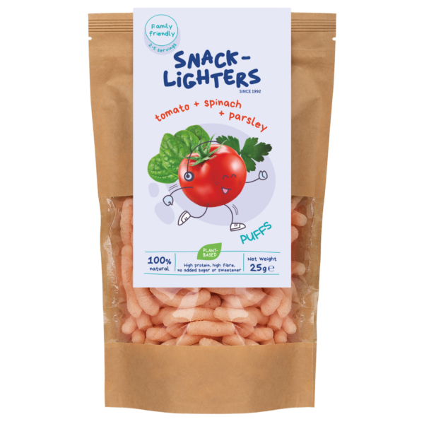 Pomidorų, špinatų ir petražolių užkandis - 20% BALTYMŲ | Dear baby (25 g)