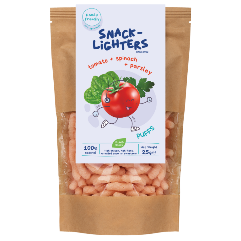 Pomidorų, špinatų ir petražolių užkandis - 20% BALTYMŲ | Dear baby (25 g)