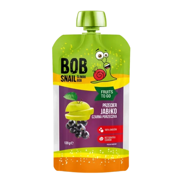 Obuolių ir juodųjų serbentų tyrelė, be pridėtinio cukraus | Bob Snail (120 g)