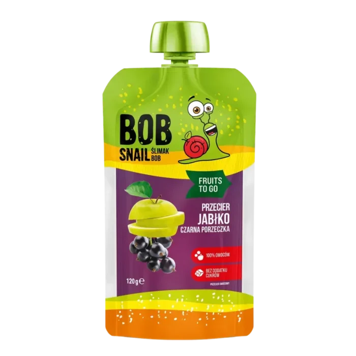Obuolių ir juodųjų serbentų tyrelė, be pridėtinio cukraus | Bob Snail (120 g)