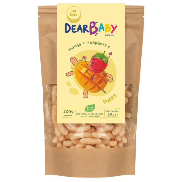 Mangų ir aviečių skonio grūdų užkandis | Dear baby (25 g)