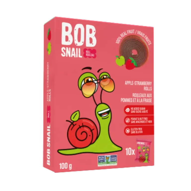 Obuolių ir braškių suktinukų rinkinys, be pridėtinio cukraus | Bob Snail (10 x 10 g)