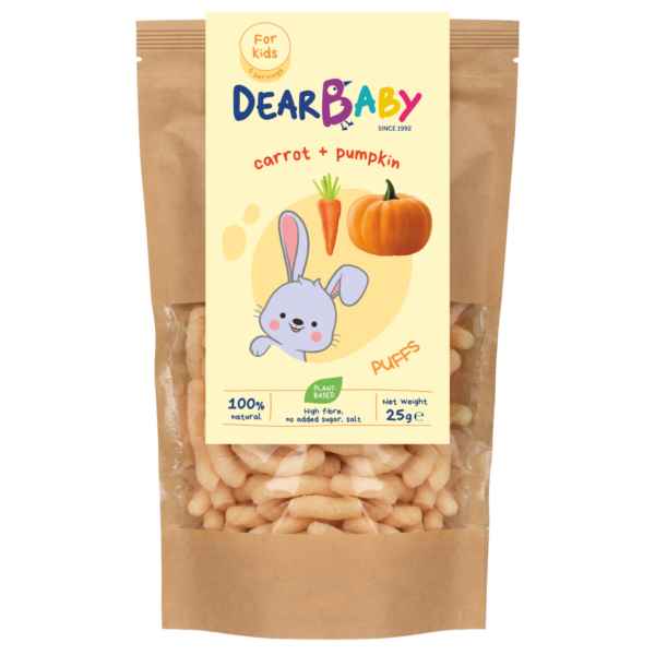 Morkų ir moliūgų skonio grūdų užkandis | Dear baby (25 g)