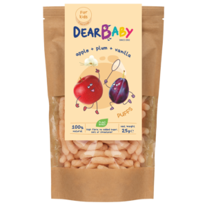 Liofilizuotų obuolių ir slyvų skonio grūdų užkandis | Dear baby (25 g)