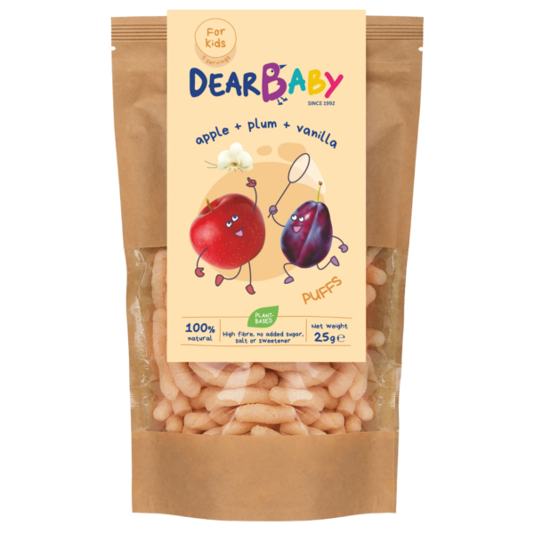 Liofilizuotų obuolių ir slyvų skonio grūdų užkandis | Dear baby (25 g)