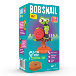 Obuolių ir kriaušių užkandis su žaisliuku viduje, be pridėtinio cukraus | Bob Snail (20 g)