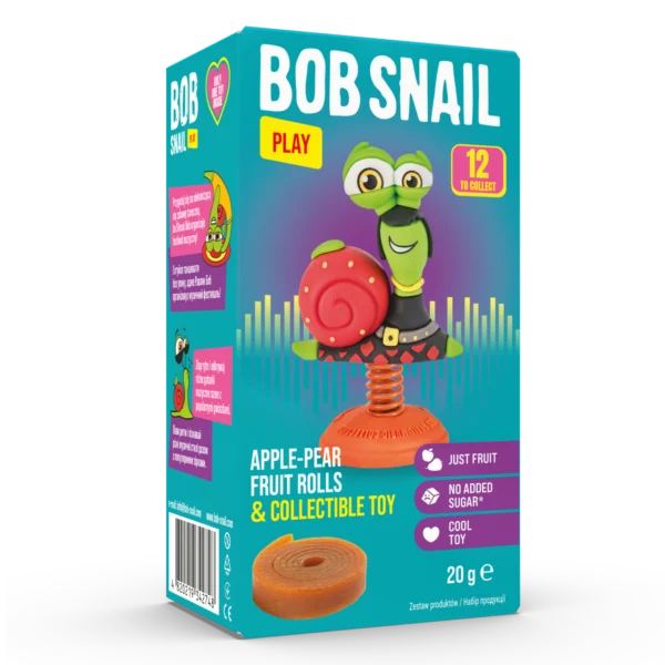 Obuolių ir kriaušių užkandis su žaisliuku viduje, be pridėtinio cukraus | Bob Snail (20 g)