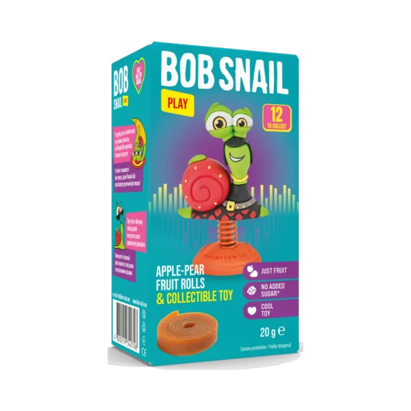 Obuolių ir kriaušių užkandis su žaisliuku viduje, be pridėtinio cukraus | Bob Snail (20 g)