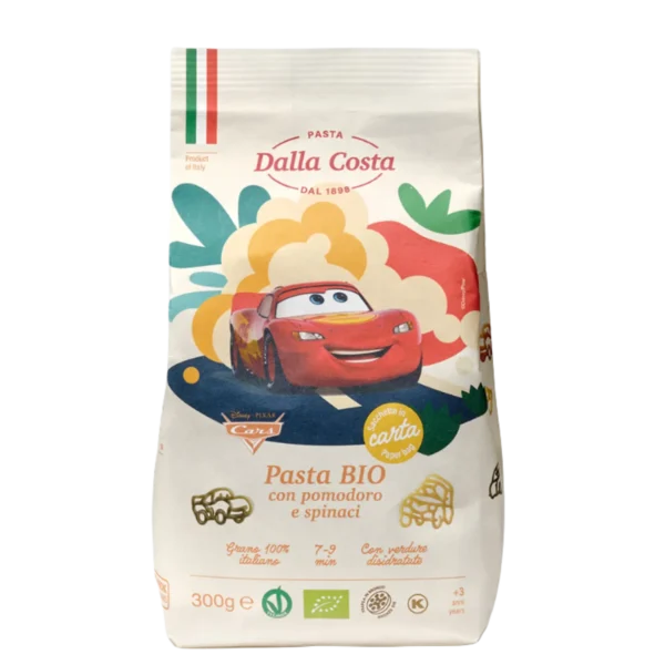 Ekologiški vaikiški 3 spalvų kvietiniai makaronai, Disney Auto | Dalla Costa (300 g)