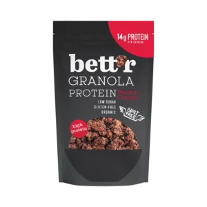 Ekologiška baltyminė granola su žemės riešutais ir kakava, su saldikliu, be glitimo | bett’r (300 g)