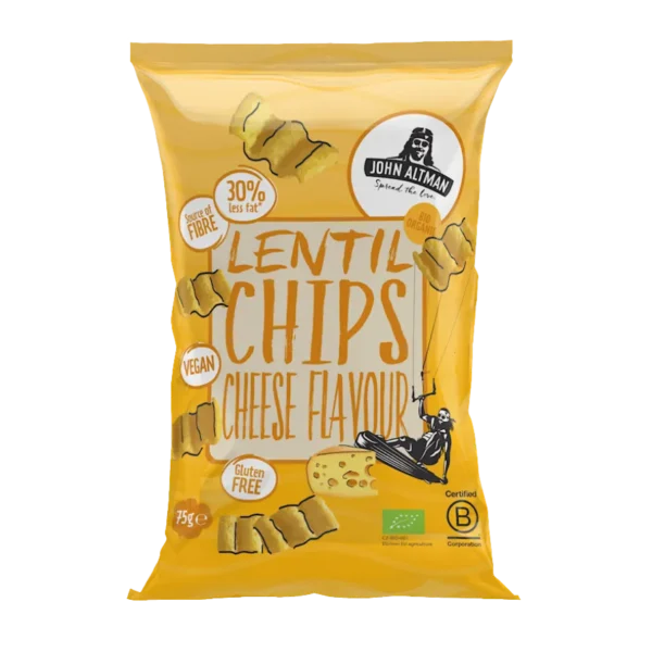 Ekologiški lęšių traškučiai su veganišku sūrio skoniu, be glitimo | JOHN ALTMAN (75 g)