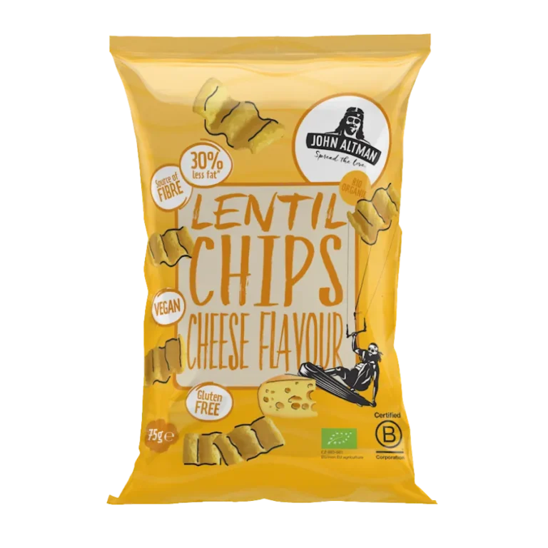 Ekologiški lęšių traškučiai su veganišku sūrio skoniu, be glitimo | JOHN ALTMAN (75 g)