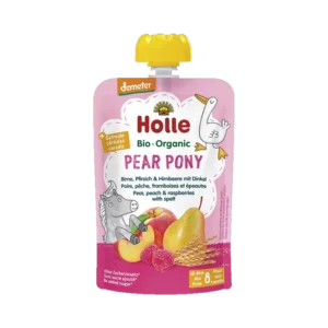Ekologiška kriaušių, persikų, aviečių ir speltos tyrelė | Holle (100 g)